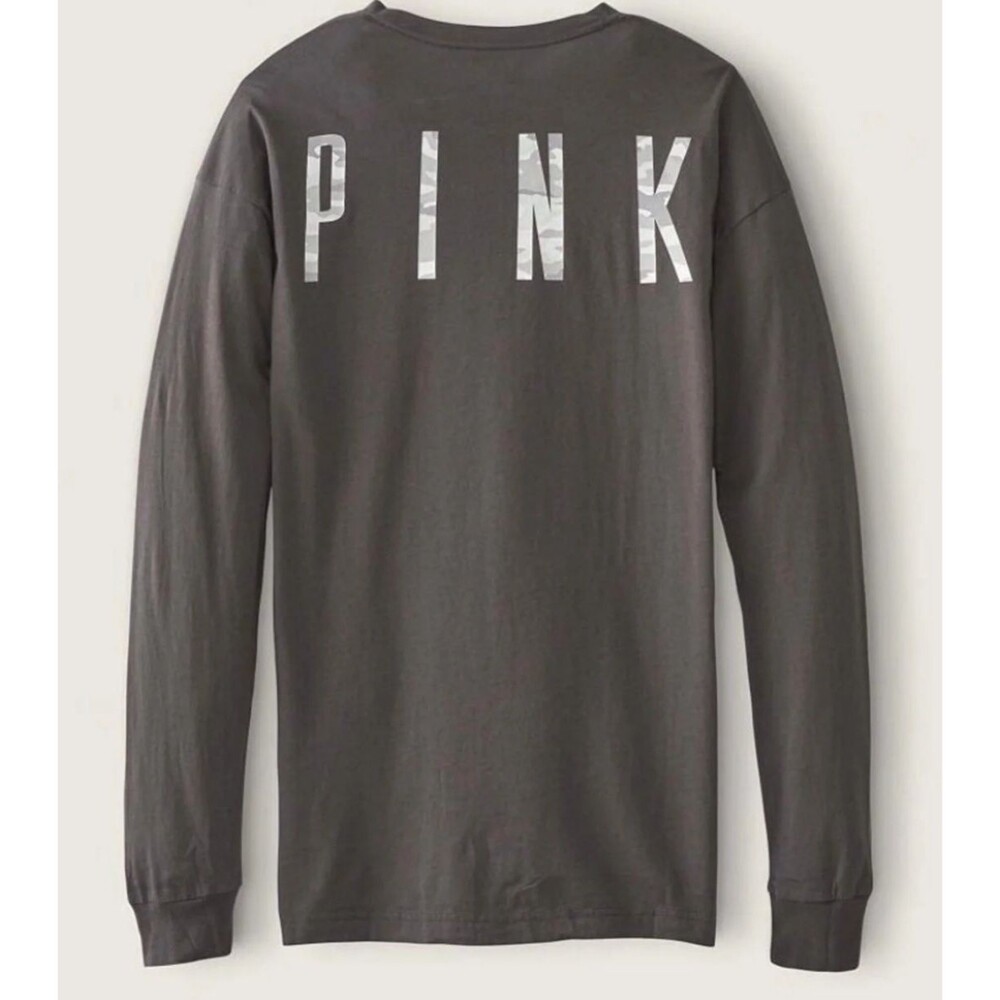 VS PINK Long Sleeve Campus Tee Shirt Grey Camo Sz Medium